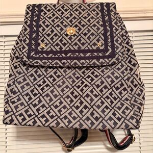 Tommy Hilfiger Black Blue and Gray Patterned Backpack